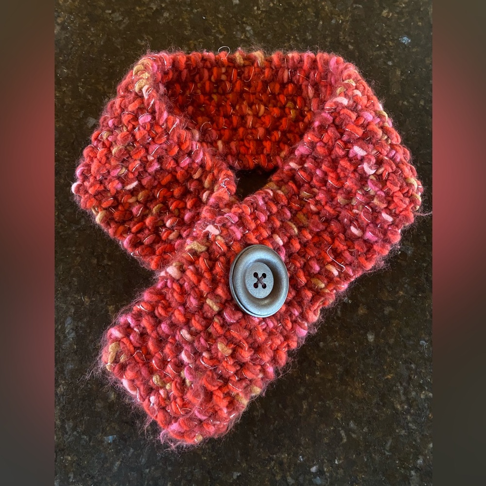 Fossil red with silver metallic button neck wrap scarf
